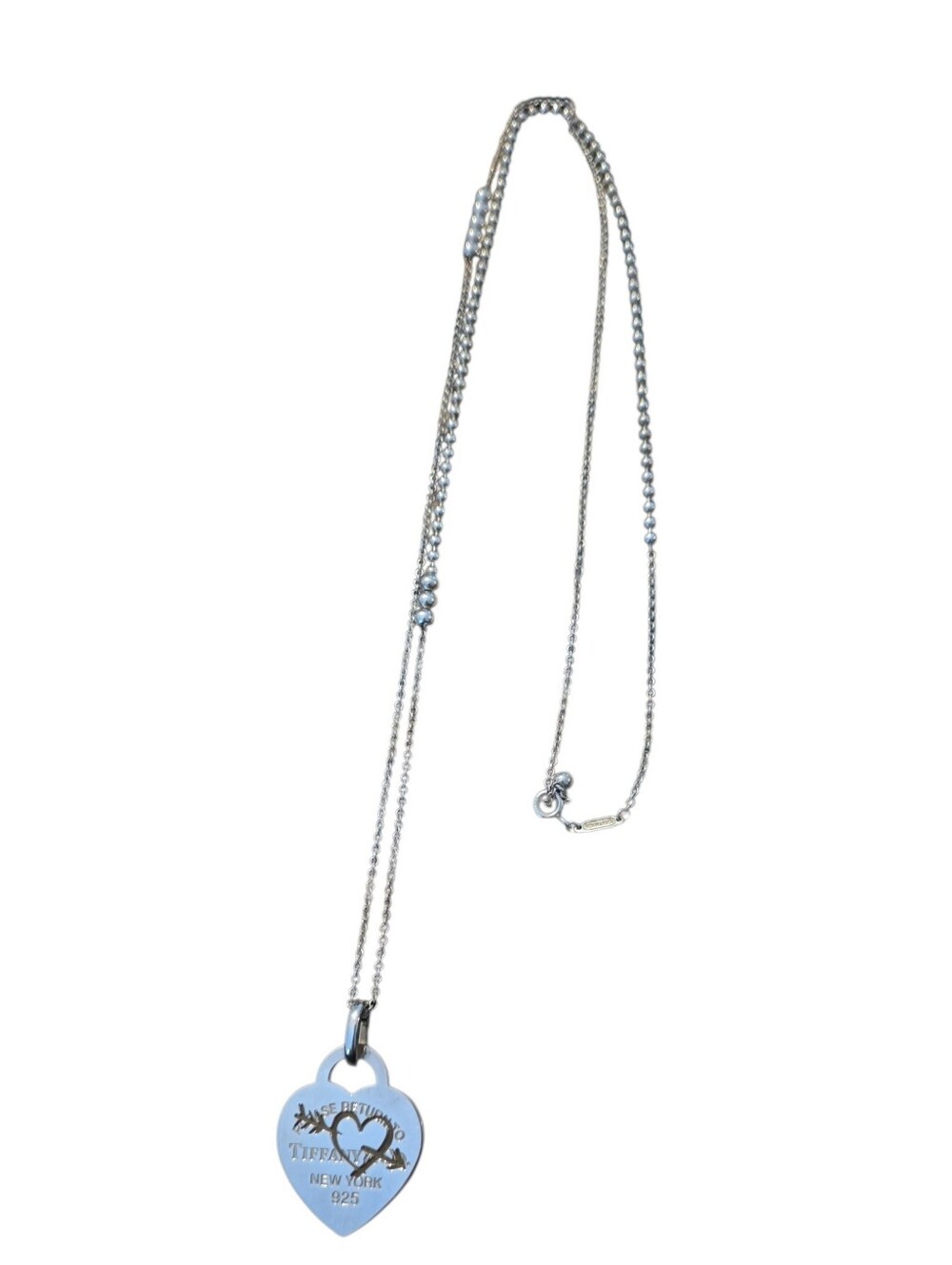 Tiffany & Co. Sterling Silver Etched Heart and Arrow Pendant Necklace - Picture 7 of 7